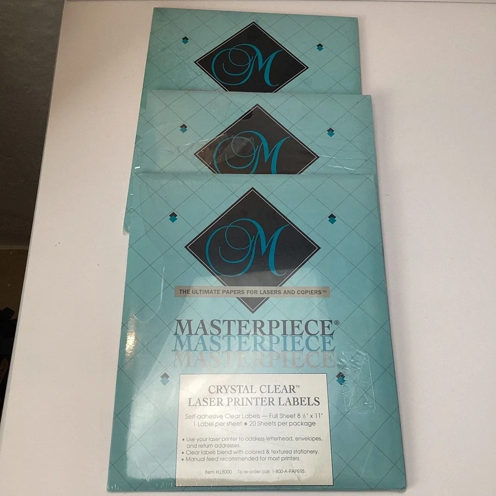 3 Masterpiece Crystal Clear Laser Printer Labels 8.5x11 Full Sheet 3 Packs